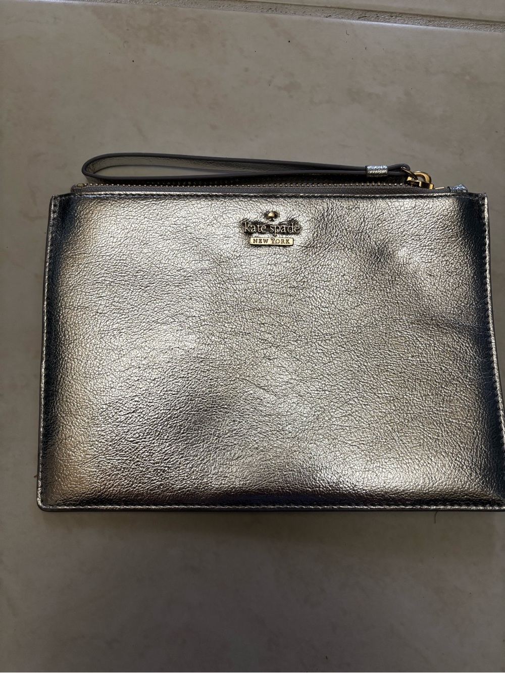 kate spade Metallic Silver Wristlet Clutch